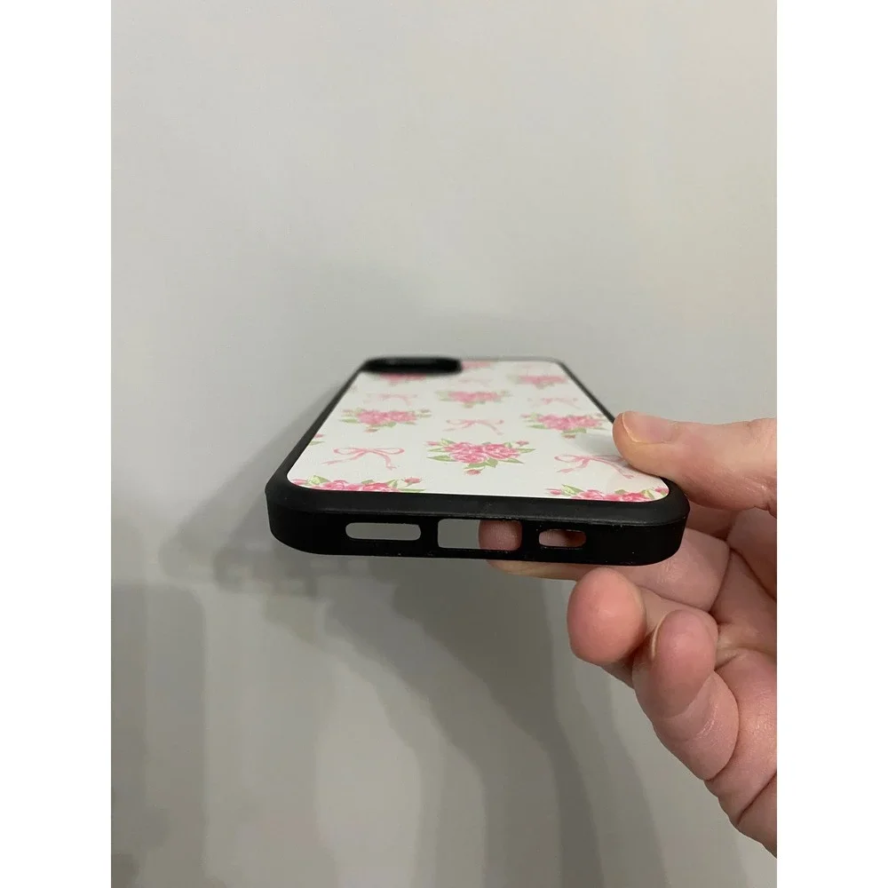 iPhone 13 Case Unisex OS White Pink Floral Rose Bow Coquette Aesthetic Bumper